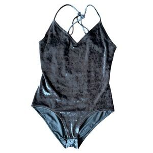 Privacy Please Velvet Bodysuit Green Snap Closure Size Small Sleeveless